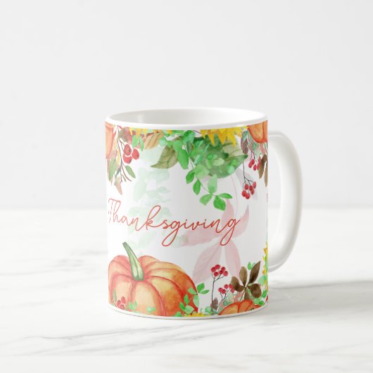 Happy Thanksgiving Fall Pumpkin Floral Kaffeetasse (VorderseiteRechts)