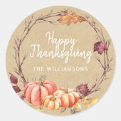 Happy Thanksgiving Fall Pumpkin Kraft Paper Runder Aufkleber (Vorderseite)