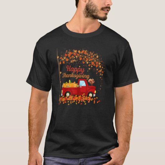 Happy Thanksgiving Fall Red Truck Herbstlaub Pump T-Shirt (Vorderseite)
