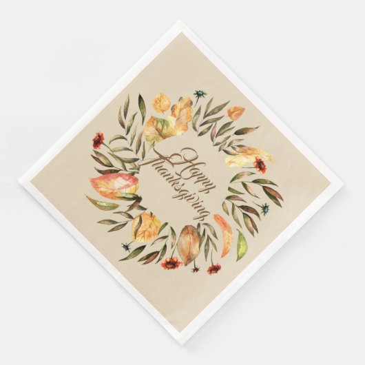 Happy Thanksgiving Fall Wreath Napkins Serviette (Ecke)