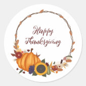 Happy Thanksgiving Fall Wreath Runder Aufkleber (Vorderseite)
