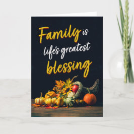 Happy Thanksgiving Familie Schönes Cornucopia Feiertagskarte