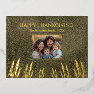 Happy Thanksgiving Family Foto Green Folien Feiertagspostkarte