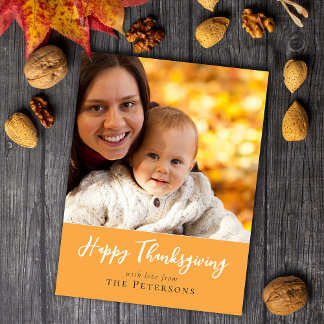 Happy Thanksgiving Family Foto Kalligrafie-Script Postkarte