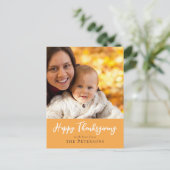 Happy Thanksgiving Family Foto Kalligrafie-Script Postkarte (Stehend Vorderseite)