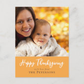 Happy Thanksgiving Family Foto Kalligrafie-Script Postkarte (Vorderseite)
