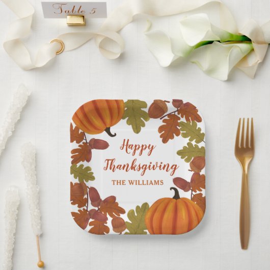 Happy Thanksgiving Family Name Herbst Pappteller (Hochzeit)