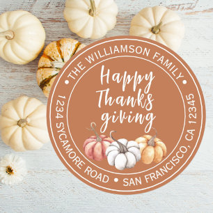 Happy Thanksgiving Family Name Rücksendeadresse Runder Aufkleber
