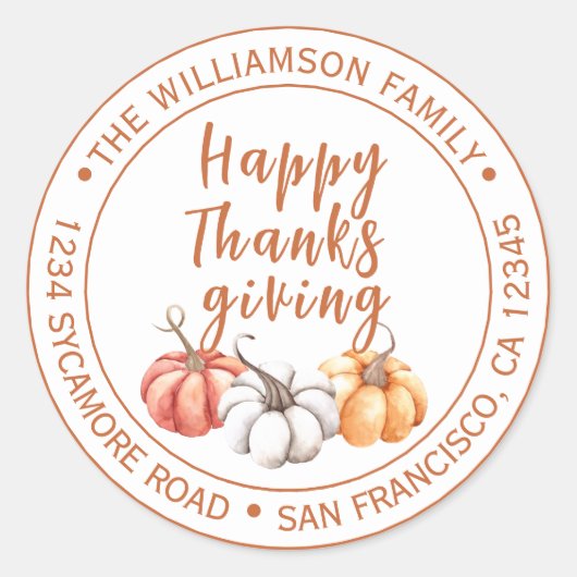 Happy Thanksgiving Family Name Rücksendeadresse Runder Aufkleber (Vorderseite)