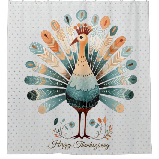 Happy Thanksgiving farbenfrohe Türkei Goldene Ster Duschvorhang (Vorderseite)