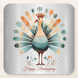Happy Thanksgiving farbenfrohe Türkei Goldene Ster Rechteckiger Pappuntersetzer