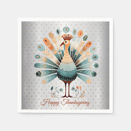 Happy Thanksgiving farbenfrohe Türkei Goldene Ster Serviette (Vorderseite)