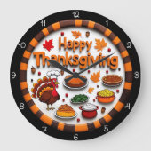 Happy Thanksgiving Feast Turkey Große Wanduhr (Vorderseite)