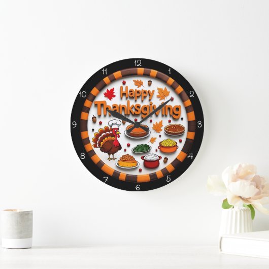 Happy Thanksgiving Feast Turkey Große Wanduhr (Zuhause)