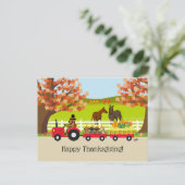 Happy Thanksgiving Fox Red Labrador Tractor Postkarte (Stehend Vorderseite)