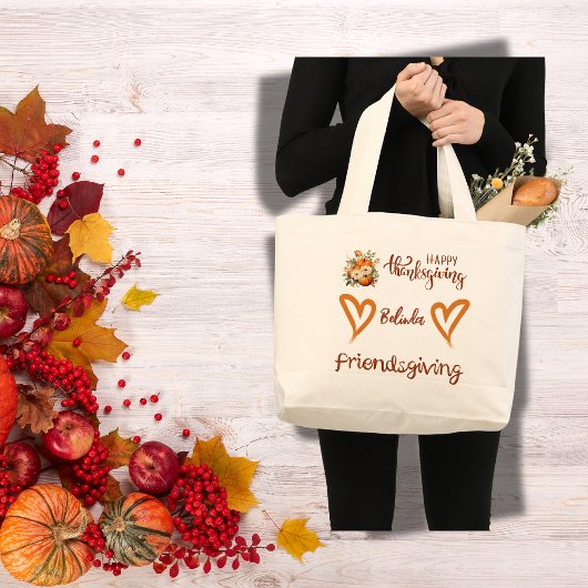 Happy Thanksgiving, Friendsgiving Monogram | Jumbo Stoffbeutel