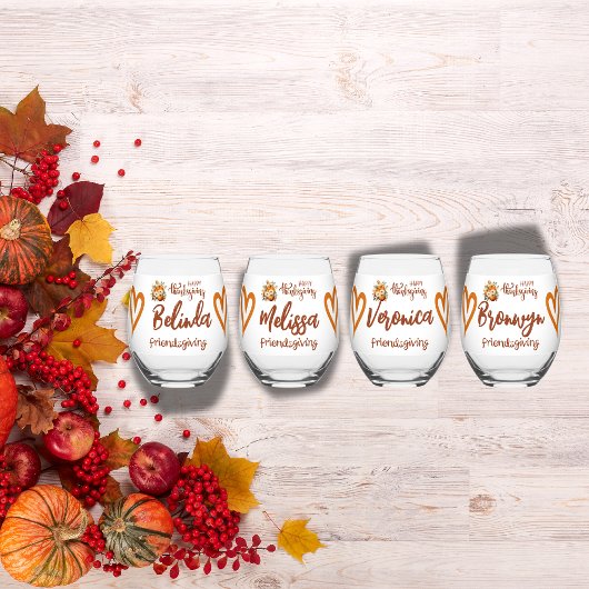 Happy Thanksgiving, Friendsgiving Monogram | Weinglas Ohne Stiel