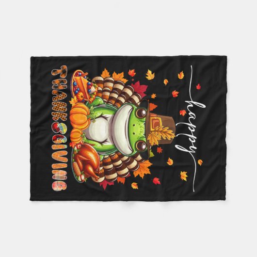 Happy Thanksgiving Frog Kostüm Türkei Herbstlaub Fleecedecke (Vorderseite (Horizontal))