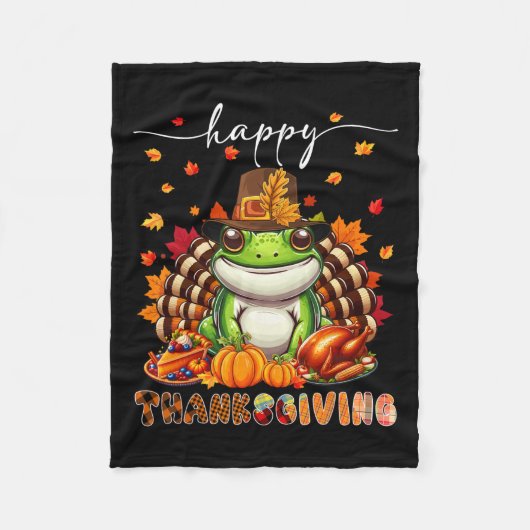 Happy Thanksgiving Frog Kostüm Türkei Herbstlaub Fleecedecke (Vorderseite)