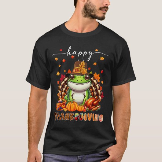 Happy Thanksgiving Frog Kostüm Türkei Herbstlaub T-Shirt (Vorderseite)