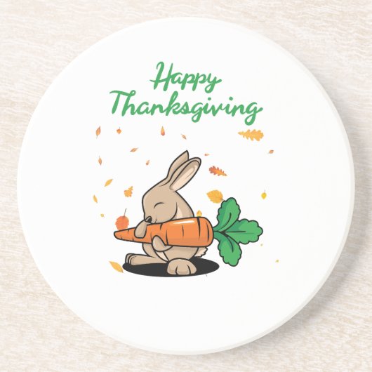 Happy Thanksgiving Funny Rabbit Sandstone Getränkeuntersetzer (Vorne)