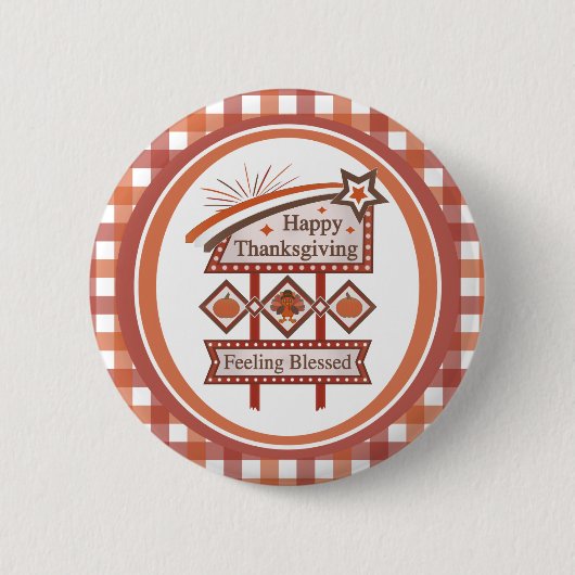 Happy Thanksgiving Gefühl gesegnet Retro-Zeichen Button (Vorderseite)