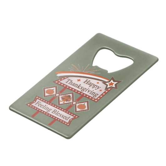 Happy Thanksgiving Gefühl gesegnet Retro-Zeichen Geldbeutel Flaschenöffner (Vorderseite Schrägansicht)