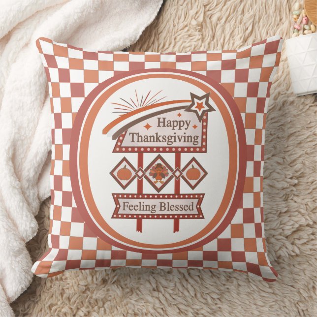 Happy Thanksgiving Gefühl gesegnet Retro-Zeichen Kissen (Decke)