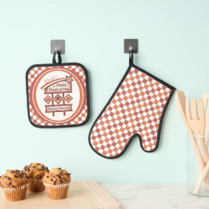 Happy Thanksgiving Gefühl gesegnet Retro-Zeichen Ofenhandschuh & Topflappen-Set