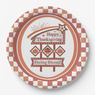 Happy Thanksgiving Gefühl gesegnet Retro-Zeichen Pappteller