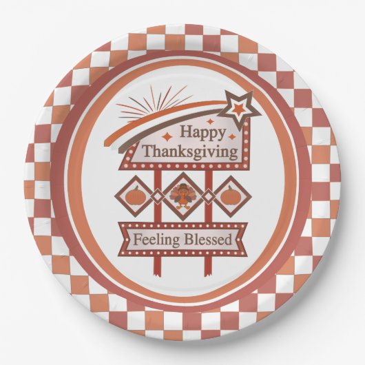 Happy Thanksgiving Gefühl gesegnet Retro-Zeichen Pappteller (Vorderseite)