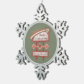 Happy Thanksgiving Gefühl gesegnet Retro-Zeichen Schneeflocken Zinn-Ornament (Rechts)