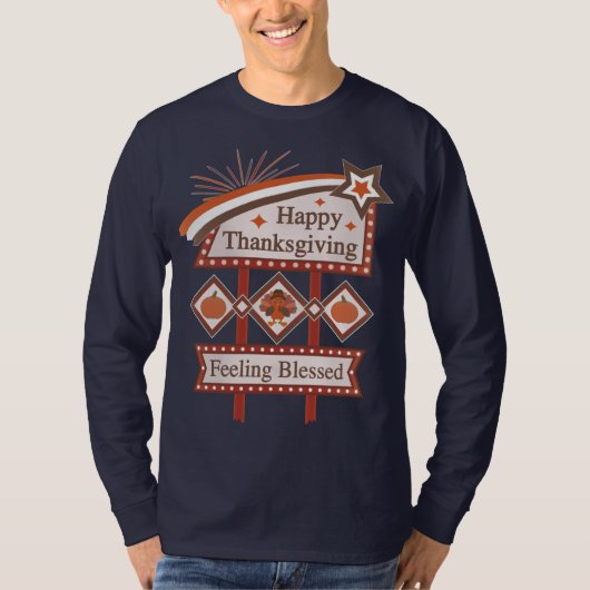 Happy Thanksgiving Gefühl gesegnet Retro-Zeichen T-Shirt (Vorderseite)