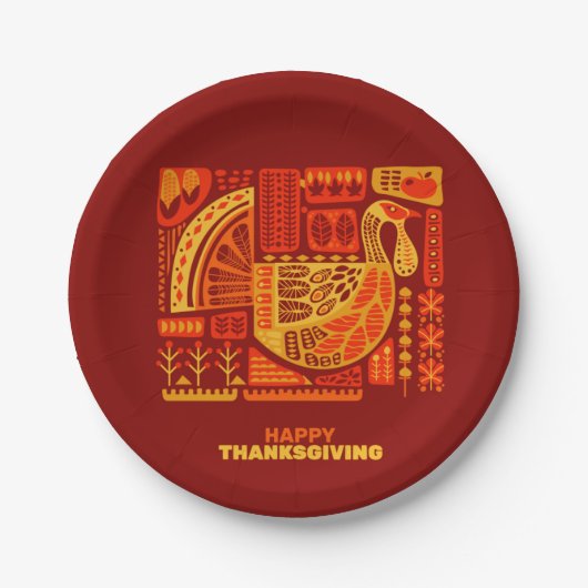 Happy Thanksgiving Geometric Abstrakt Orange Brown Pappteller (Vorderseite)