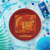 Happy Thanksgiving Geometric Abstrakt Orange Brown Pappteller (Party)