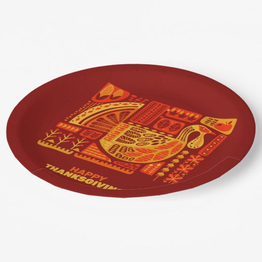 Happy Thanksgiving Geometric Abstrakt Orange Brown Pappteller (Schrägansicht)