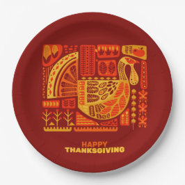 Happy Thanksgiving Geometric Abstrakt Orange Brown Pappteller