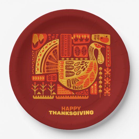 Happy Thanksgiving Geometric Abstrakt Orange Brown Pappteller (Vorderseite)