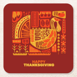 Happy Thanksgiving Geometric Abstrakt Orange Brown Rechteckiger Pappuntersetzer