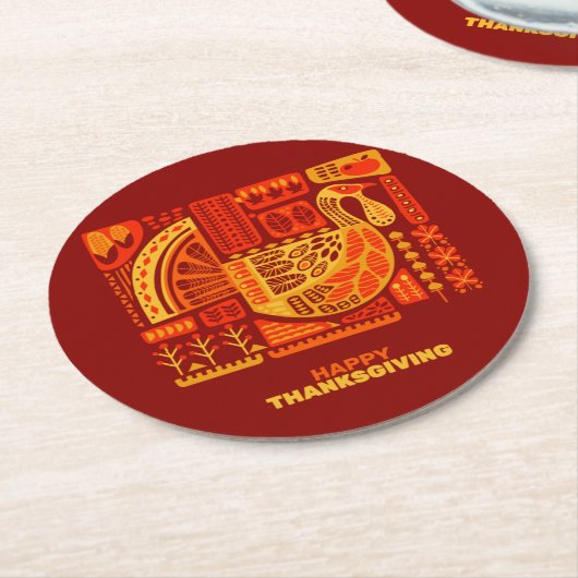 Happy Thanksgiving Geometric Abstrakt Orange Brown Runder Pappuntersetzer (Angewinkelt)
