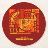Happy Thanksgiving Geometric Abstrakt Orange Brown Runder Pappuntersetzer (Vorderseite)