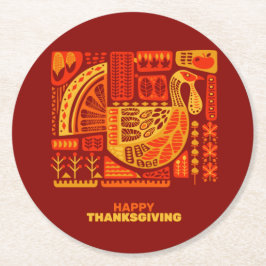 Happy Thanksgiving Geometric Abstrakt Orange Brown Runder Pappuntersetzer