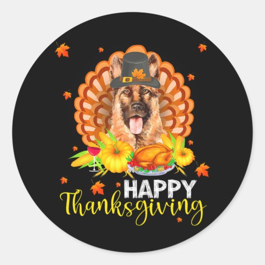 Happy Thanksgiving German Shepherd Türkei Runder Aufkleber (Vorderseite)
