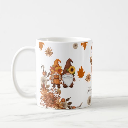 Happy Thanksgiving Gnome Floral Art Kaffeetasse (Links)