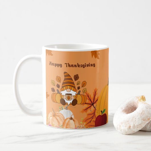 Happy Thanksgiving Gnome Pumpkin Art Kaffeetasse (Mit Donut)