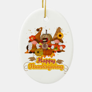 Happy Thanksgiving Gnome Trio Keramik Ornament