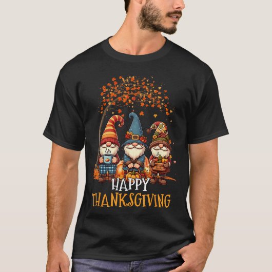 Happy Thanksgiving Gnomes Pumpkin Herbst Blätter T-Shirt (Vorderseite)