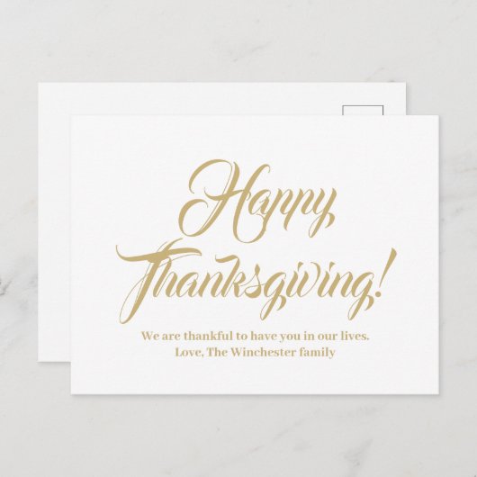 Happy Thanksgiving Gold benutzerdefinierte Skript Postkarte (Vorne/Hinten)