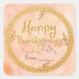 Happy Thanksgiving Gold Foil Wreath Stickers