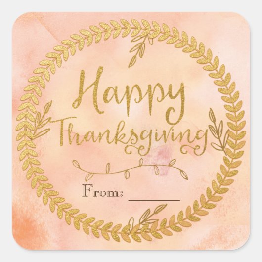 Happy Thanksgiving Gold Foil Wreath Stickers (Vorderseite)